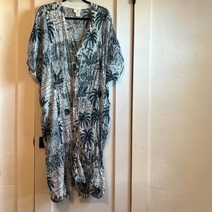 Desmond & Dempsey x H&M Wide Cut Cotton Blend Tunic Teal Landscape.